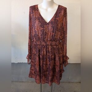 Torrid Dress Midi Floral V-Neck Long Sleeve Brunt Orange Gold Thread Size 1